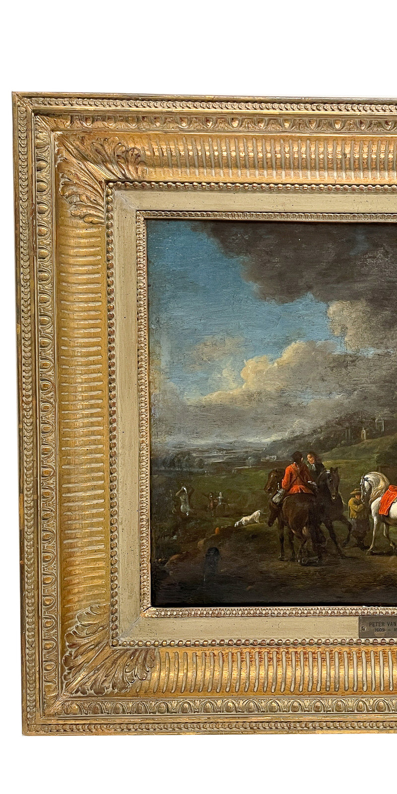 Flemish Early 17th Century Old Master Oil on Panel Painting Hunting Scene By by Peter Van Lint, 1620