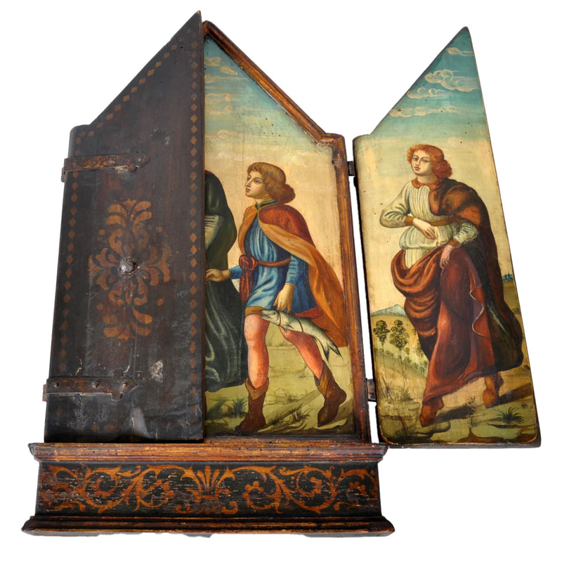 Antique 17th Century Flemish Netherlandish Religious Baroque Gilt Wood Triptych Painting