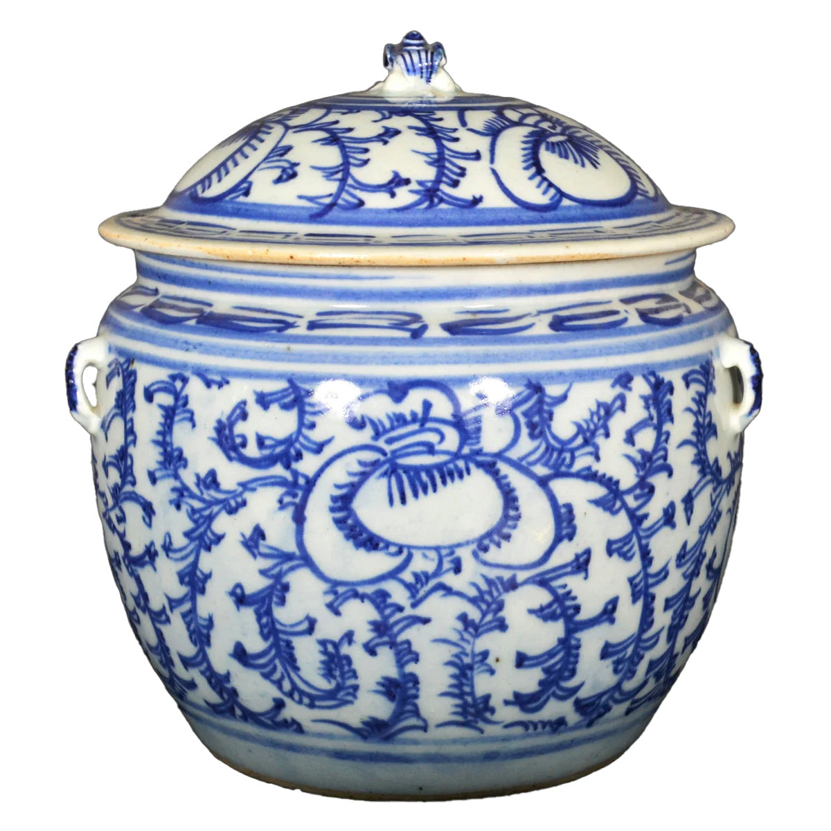 Antique Chinese Qing Dynasty Blue & White Lidded Bowl, Circa 1890