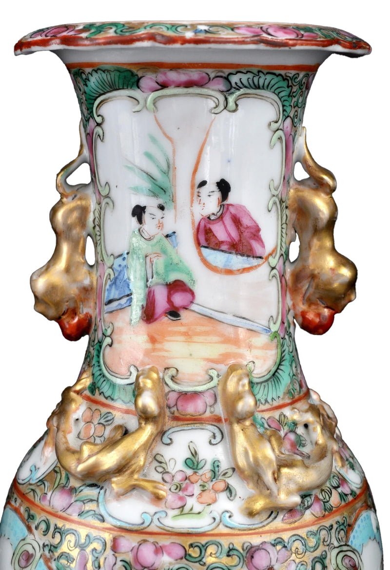 Pair of Antique Chinese Qing Dynasty Famille Rose Vases, Circa 1850