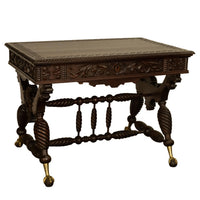 Aesthetic Movement Merklen Brothers Carved Walnut Library Table Desk NY 1890