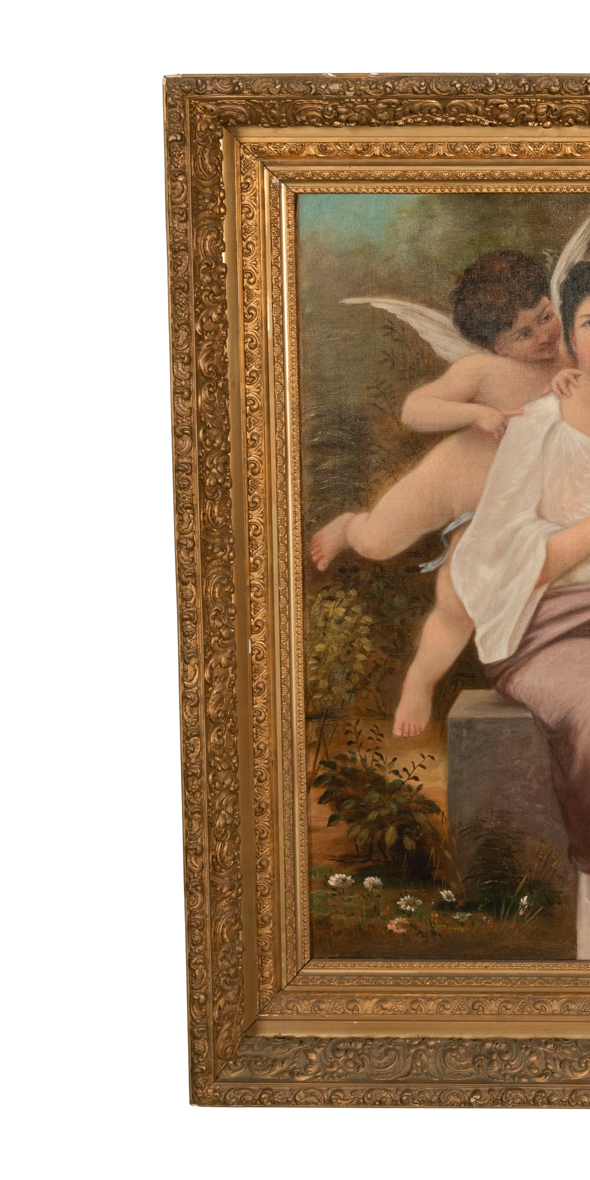 Large Antique French 19th Century Oil Canvas Painting "Hearts Awakening" Cherubs by William-Adolphe Bouguereau, 1892