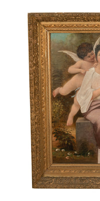Large Antique French 19th Century Oil Canvas Painting "Hearts Awakening" Cherubs by William-Adolphe Bouguereau, 1892