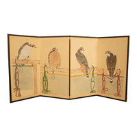 Pair Antique Japanese Edo Falcon Hawk Birds of Prey Takagari Screens 1880