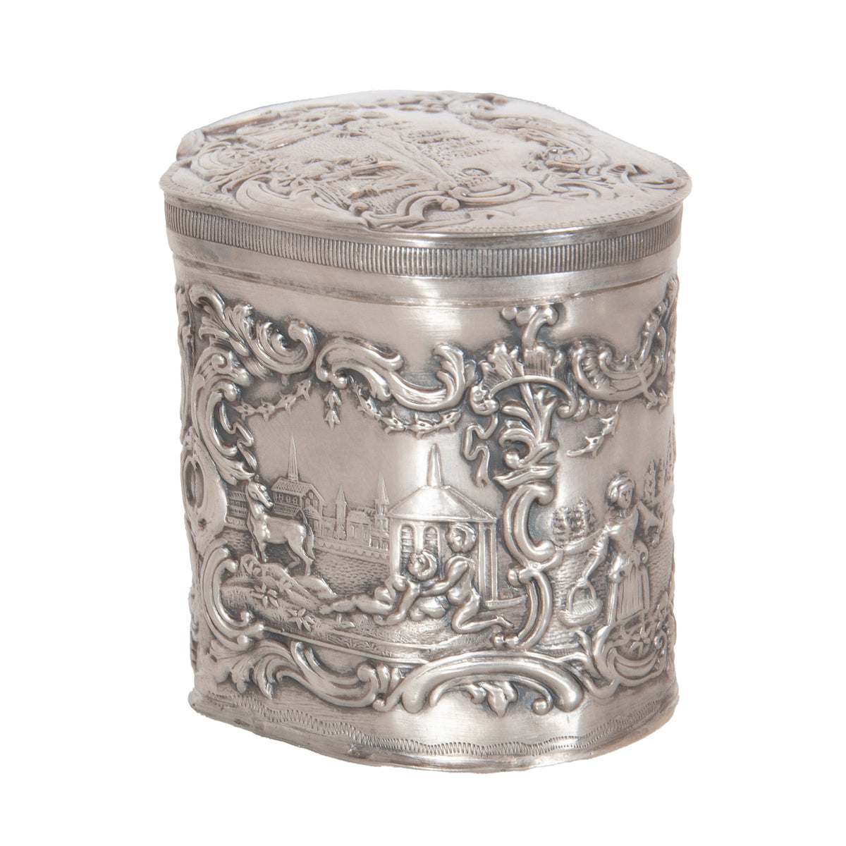 Antique Dutch Repousse Sterling Silver Heart Shaped Trinket Box Tea Caddy 1890