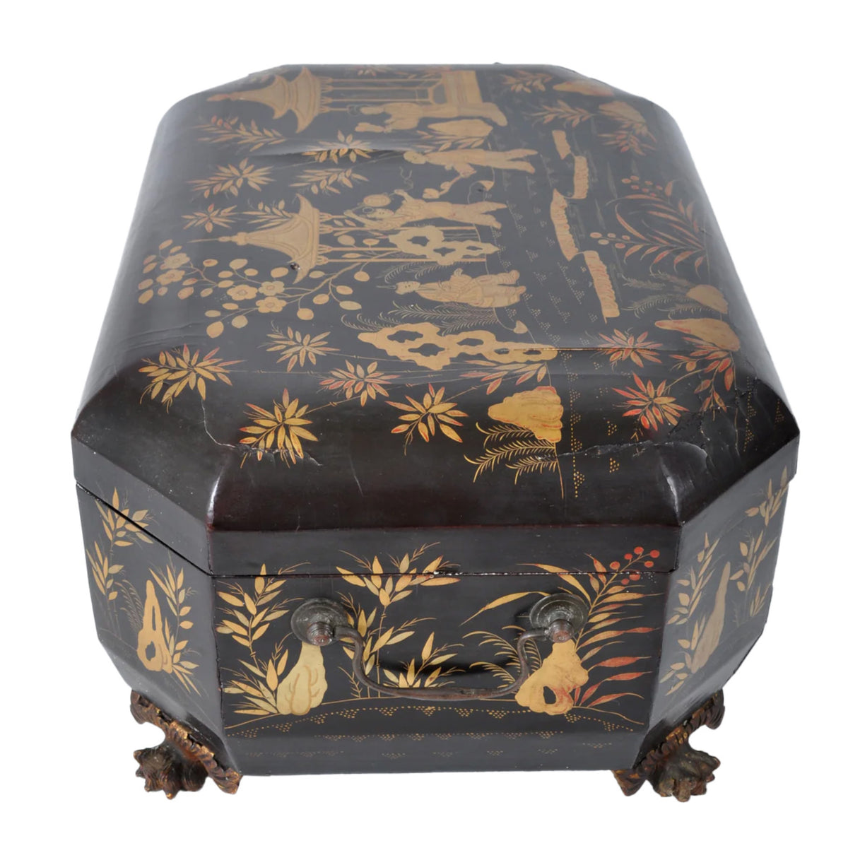 Antique Chinese Export Lacquer Work Sewing Box, Circa 1830