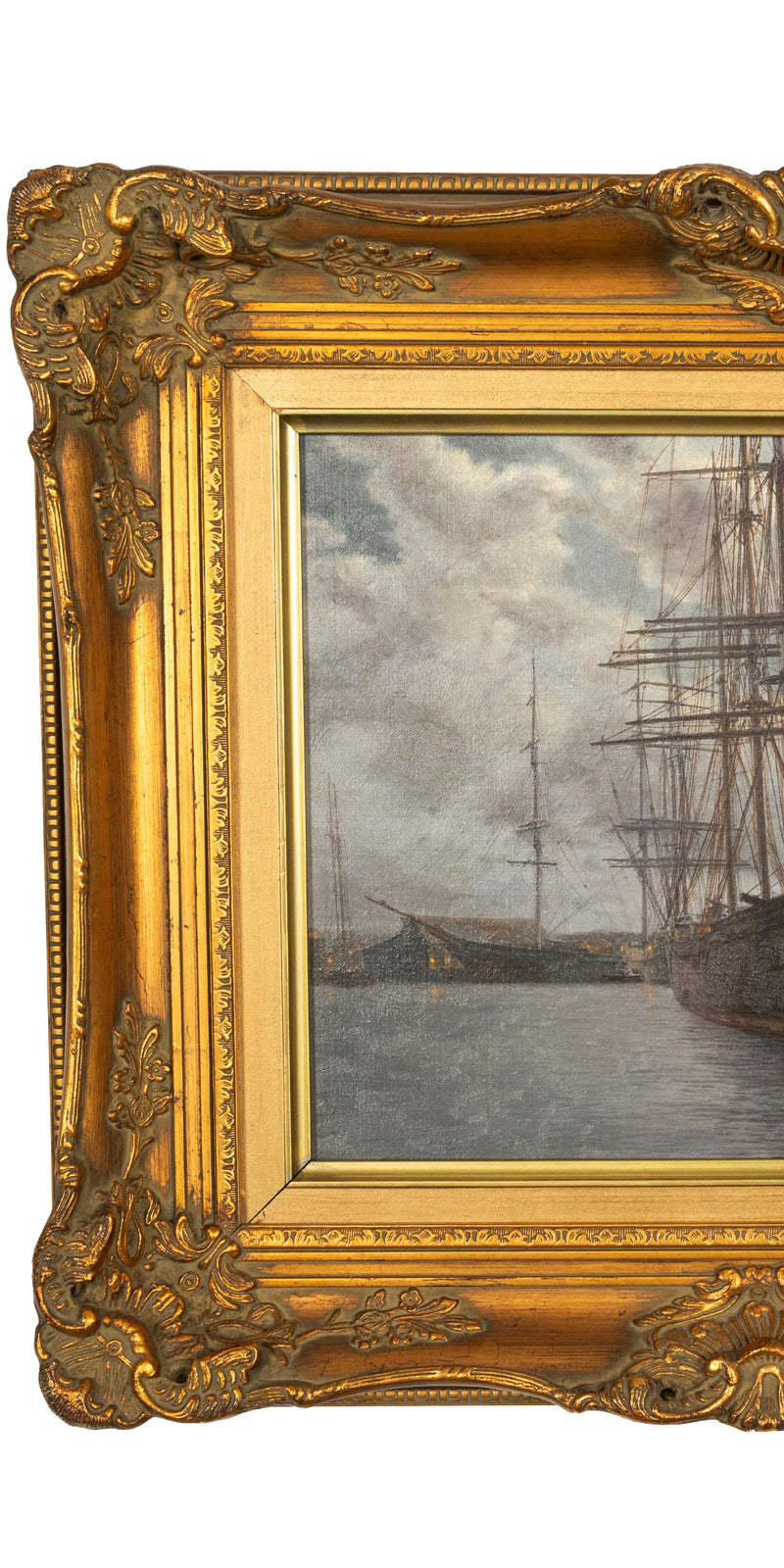 American Oil Canvas Nautical Marine Painting Sailing Ships in Harbor California By Stephen Mirich