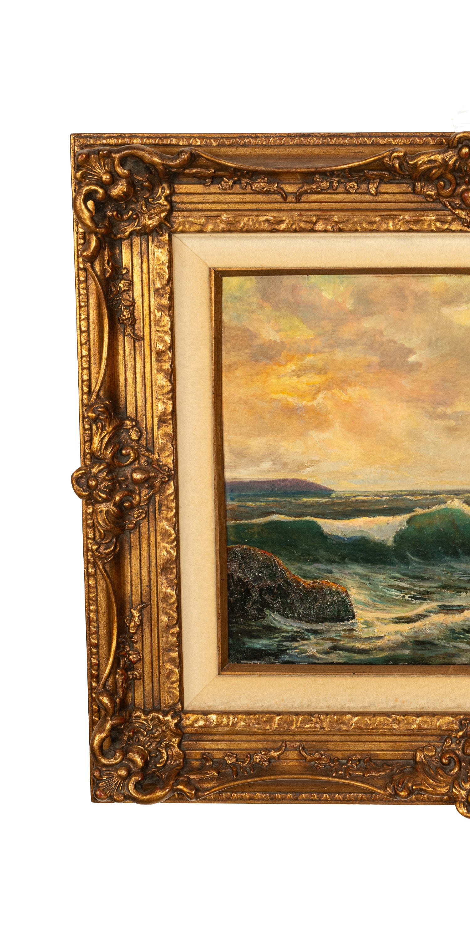 Antique American Marine Seascape Oil Painting Crashing Surf