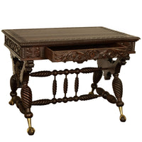 Aesthetic Movement Merklen Brothers Carved Walnut Library Table Desk NY 1890