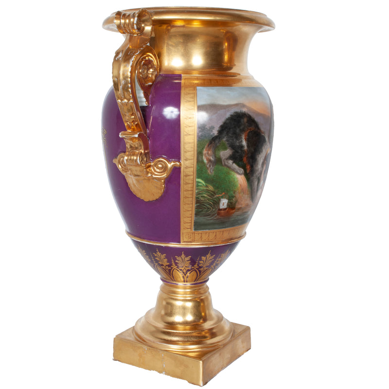 Pair Antique French Paris Porcelain Hand-painted Dog Vases by Darte Frères 1810