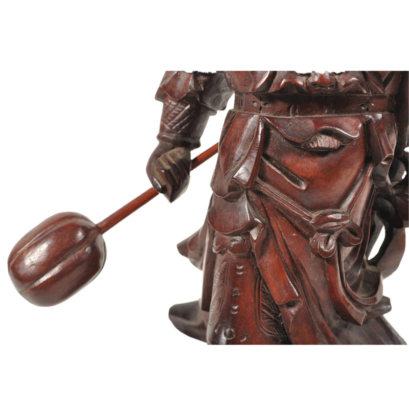 Antique Chinese Carved Wooden Warrior in Zeitan Wood, Circa 1850