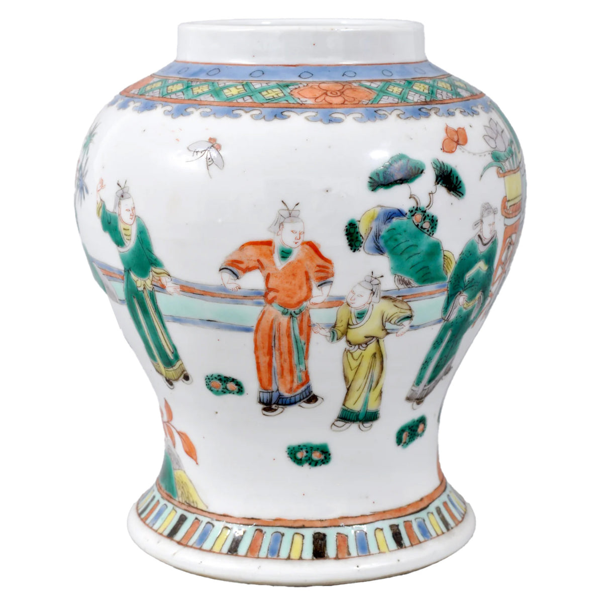 Antique 19th Century Chinese Qing Dynasty Famille Verte Porcelain Jar, Circa 1880