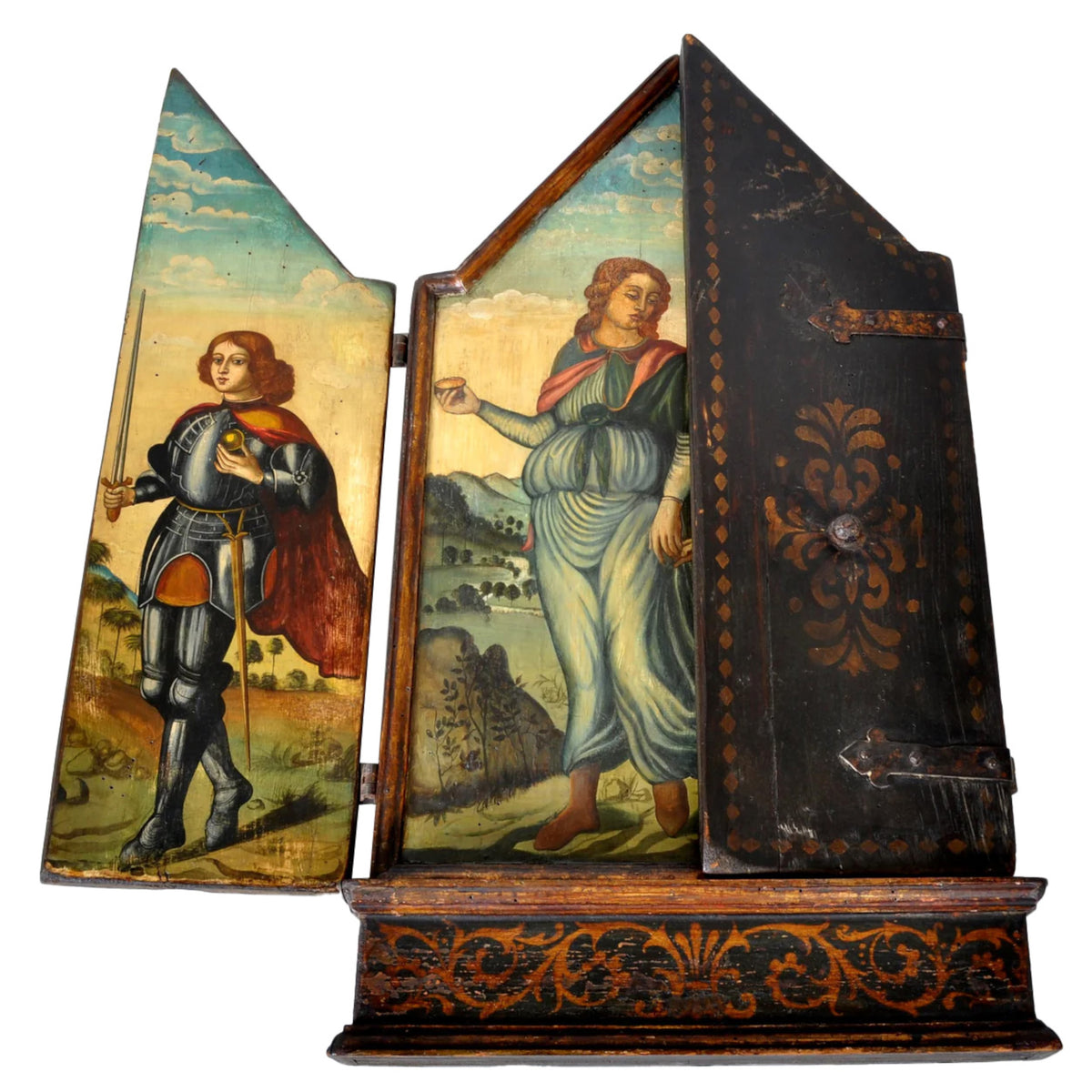 Antique 17th Century Flemish Netherlandish Religious Baroque Gilt Wood Triptych Painting