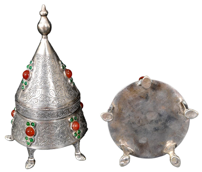 Pair of Antique Islamic Qajar Period Ottoman Persian Silver & Carnelian Boxes 1880