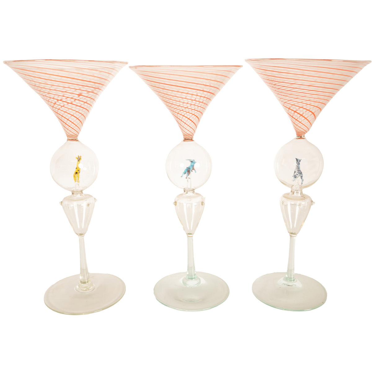 Antique Set 3 Handblown Martini Glasses Animals Bimini Werkstätte Austria 1925