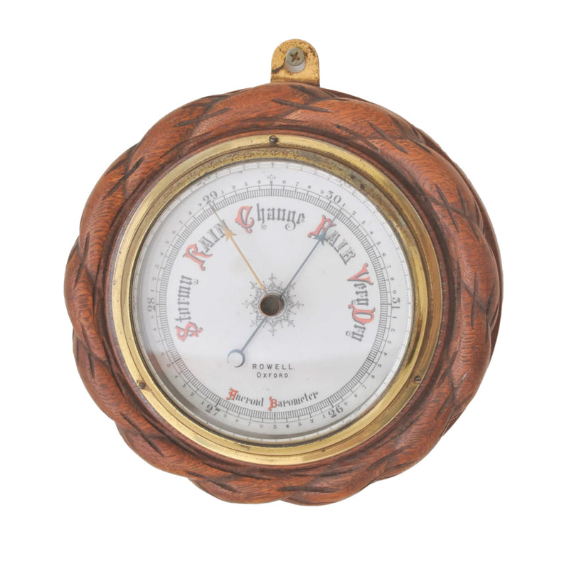 Antique English Oak Cased Aneroid Barometer, Circa 1900