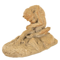 Antique French Sevres Terracotta Ceramic Monkey Snail Animalier Statue Sculpture by Emmanuel Fremiet, 1905
