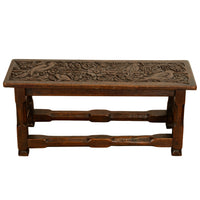 Antique English Carved Oak Arts & Crafts Hall Bench Seat 'Birds in a Tree' 1900