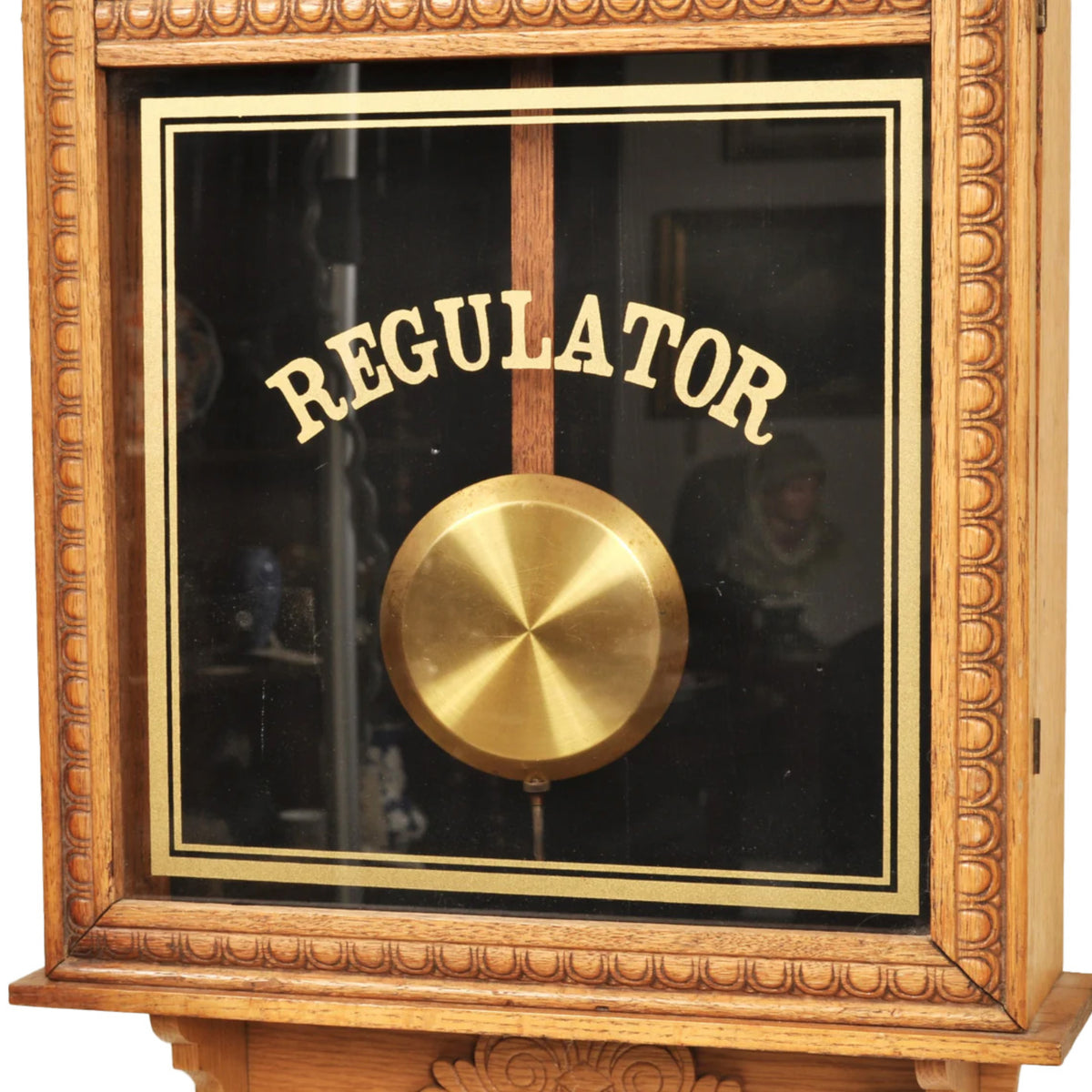 Antique American Store 8-Day Regulator (Clock) in Carved Oak Case, Circa 1890