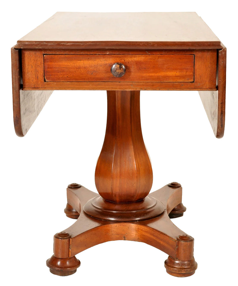 Antique American Classical Empire Mahogany Drop Leaf Pedestal Pembroke Table John Needles Baltimore, 1840