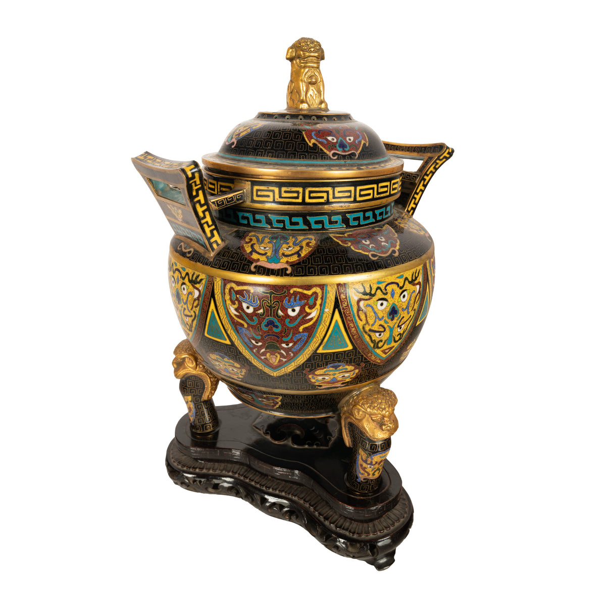 Antique Chinese Qing Dynasty Cloisonne Censer Ding Lidded Incense Burner 1870