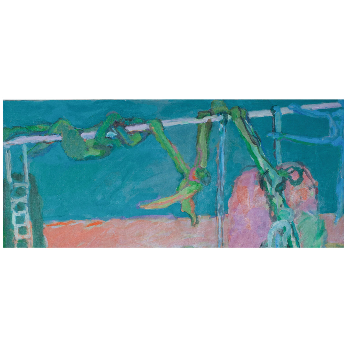 Large American NW Abstract Expressionist painting Circus "Wire Performance" by Fredrick Heidel, 1993