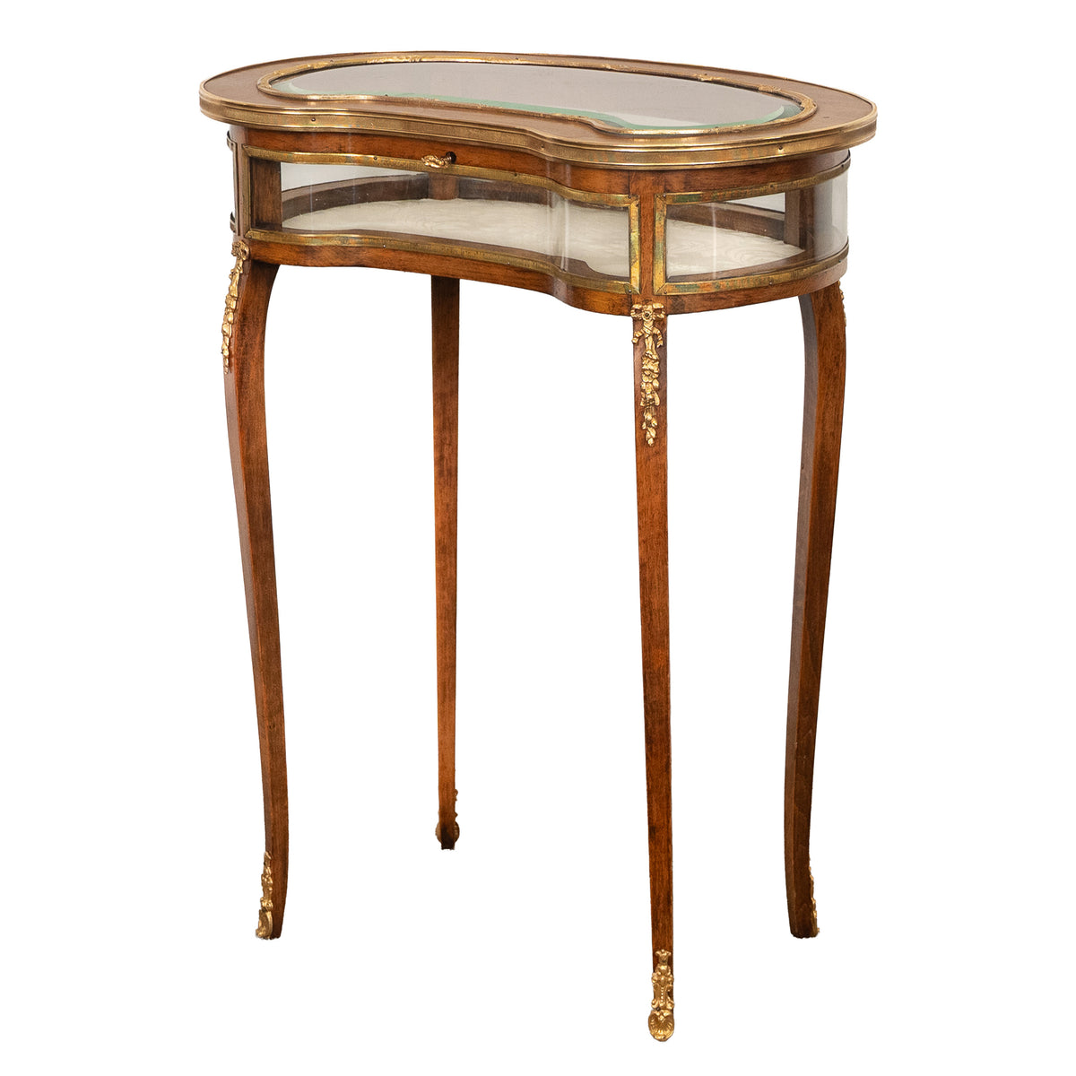 Antique 19thC French Louis XV Ormolu & Walnut Bijouterie Jewelry Table Vitrine, 1880