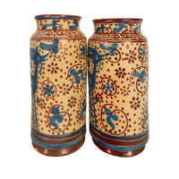 Antique Pair Hispano Moresque Copper Lustre Albarello Vases Manises Spain 1880