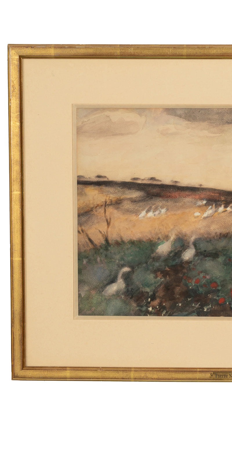 Russian French Impressionist Watercolor Gouache Landscape with Geese Painting by Pyotr Alexandrovich Nilus 1930