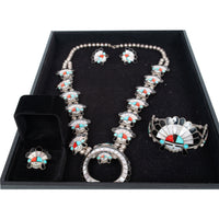 Zuni Pueblo Inlaid Silver Sunface Necklace Bracelet Ring by Burdian Eustace 1960