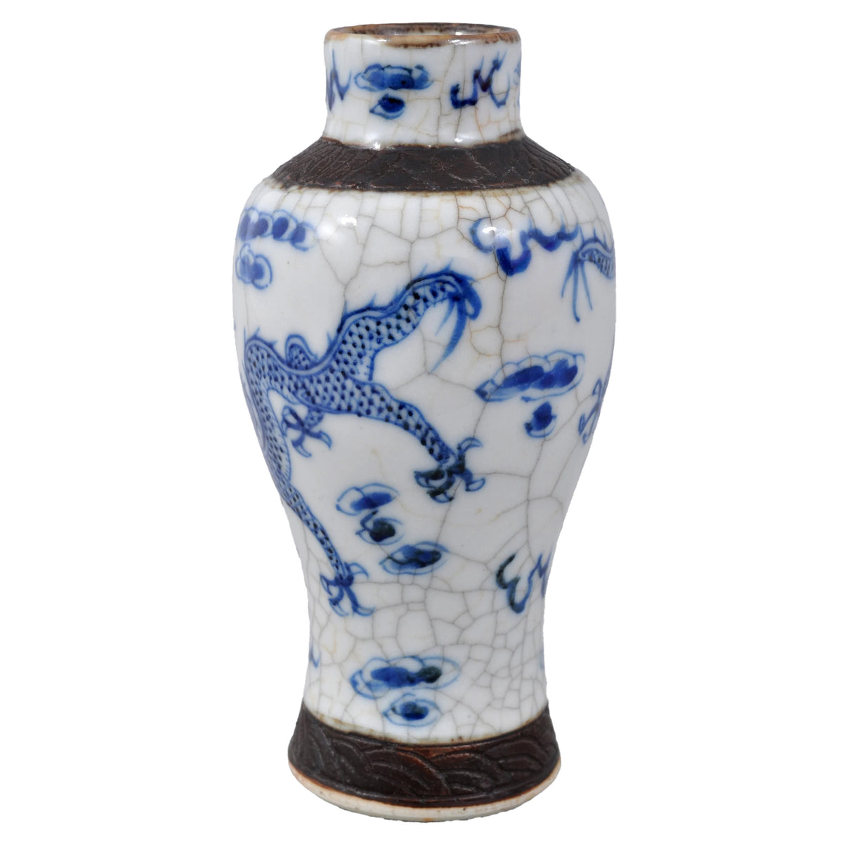 Antique 19th Century Chinese Qing Dynasty Blue and White Crackle-Glazed Vase, Circa 1850