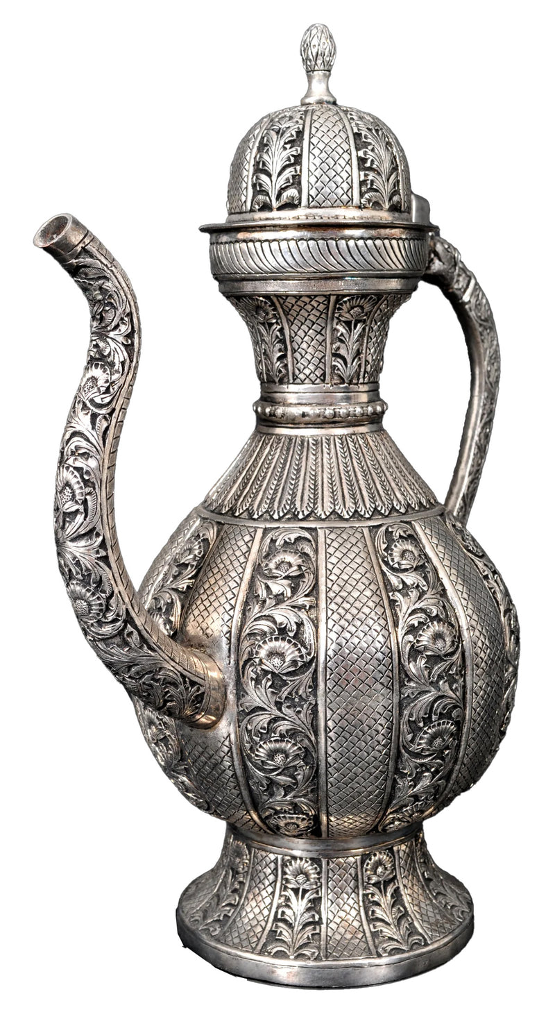 Large Antique Islamic Persian Qajar Period Ottoman Engraved Silver Ewer Pitcher 1880