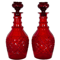 Antique Austrian Bohemian Red Cut Glass Wine Liquor Decanters & Stoppers 1880