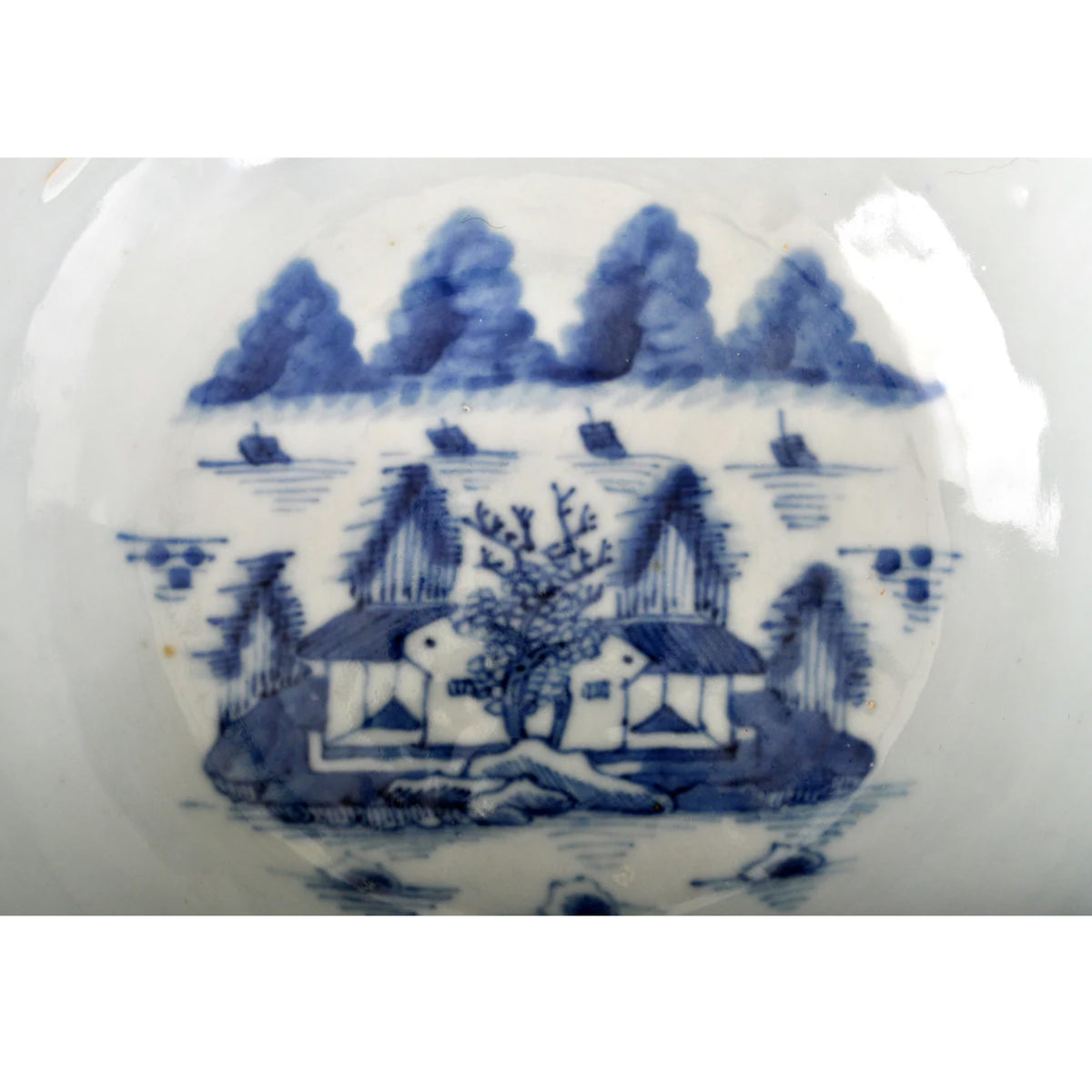 Antique Chinese Qing Dynasty Canton Blue & White Porcelain Bowl, Circa 1820