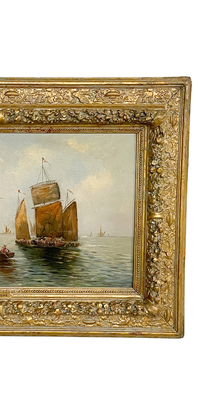 Pair Antique 19th Century Oil Canvas Paintings Dutch Marine Nautical Ships Seascapes by F. Lohse 1870