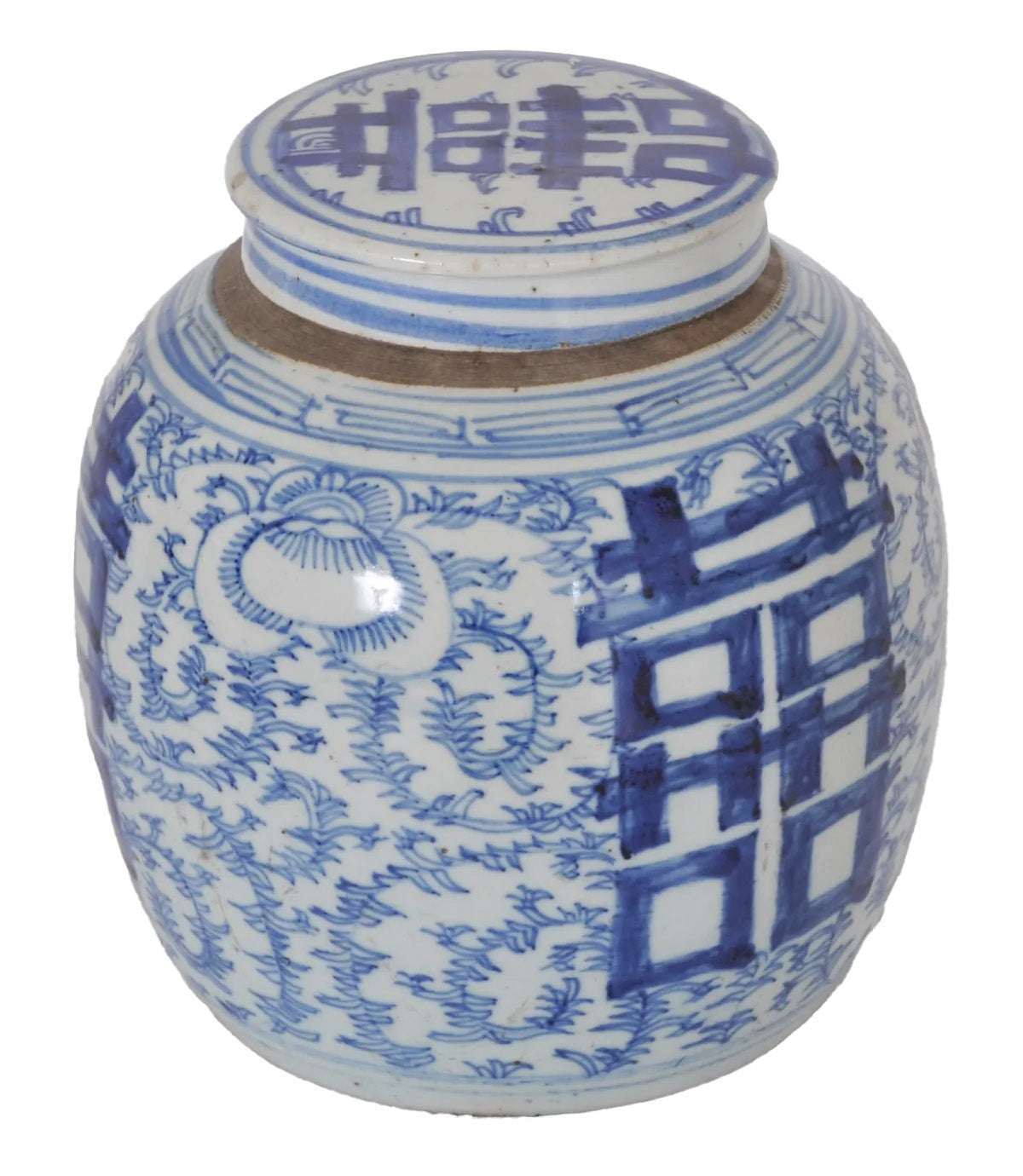 Antique Chinese Qing Dynasty Blue & White Porcelain Ginger Jar with Double Happiness Symbol, Circa 1870