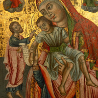 Antique 18thC Greek Orthodox Triptych Icon Virgin Mary & Saints Egg Tempera 1700
