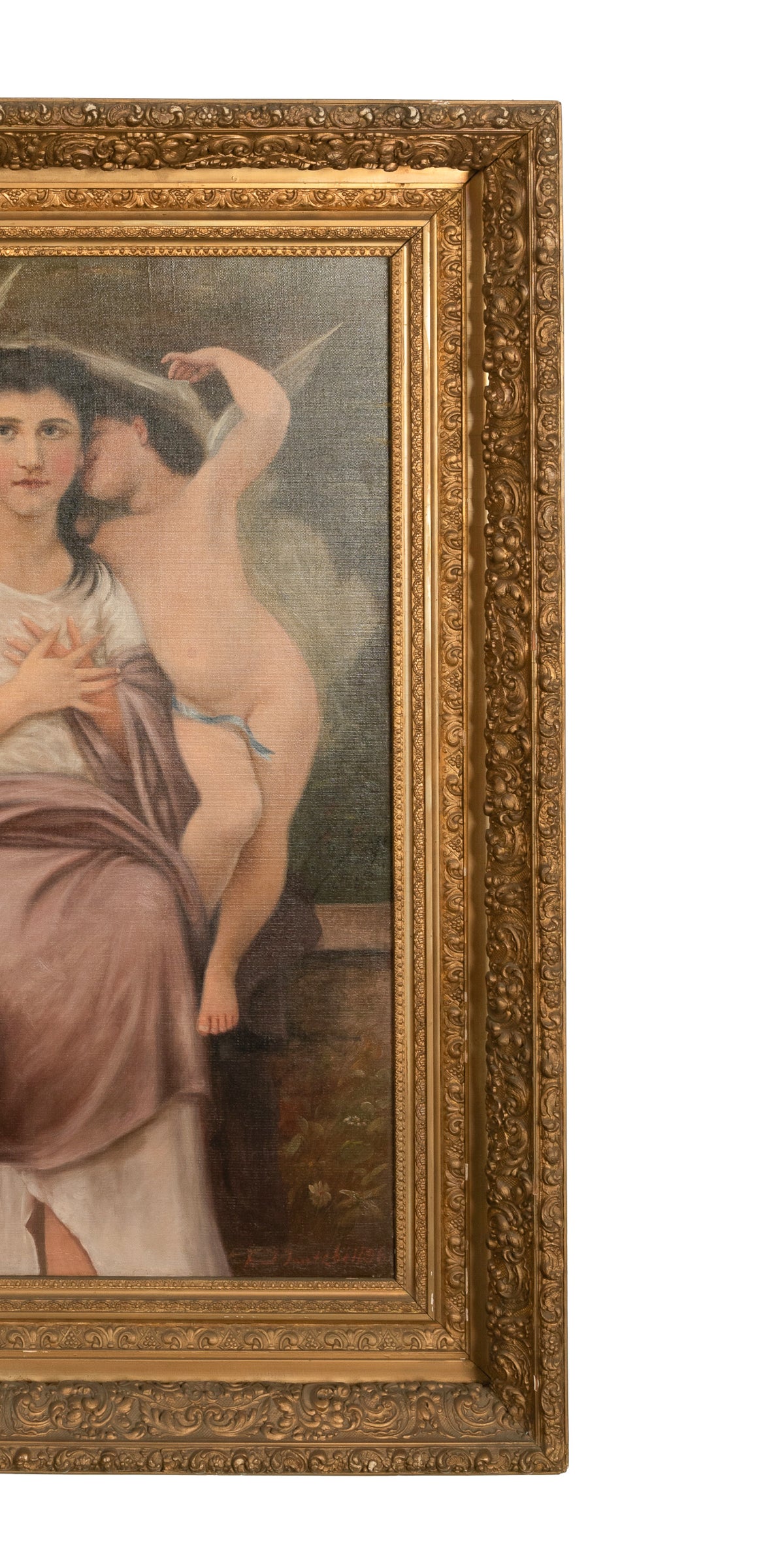 Large Antique French 19th Century Oil Canvas Painting "Hearts Awakening" Cherubs by William-Adolphe Bouguereau, 1892