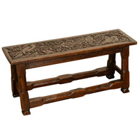 Antique English Carved Oak Arts & Crafts Hall Bench Seat 'Birds in a Tree' 1900