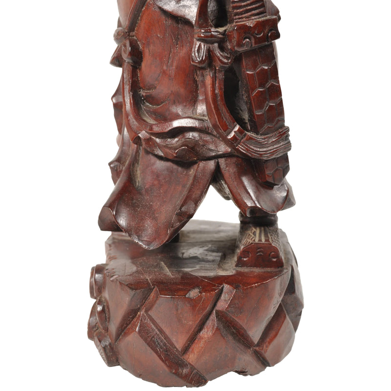 Antique Chinese Carved Wooden Warrior in Zeitan Wood, Circa 1850