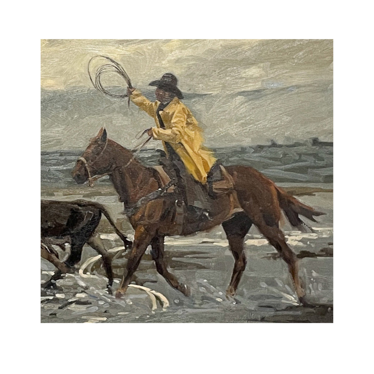 American Western Cowboy Horse & Cattle Oil Painting "Spring In The High Country" by Fred Fellows