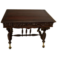 Aesthetic Movement Merklen Brothers Carved Walnut Library Table Desk NY 1890