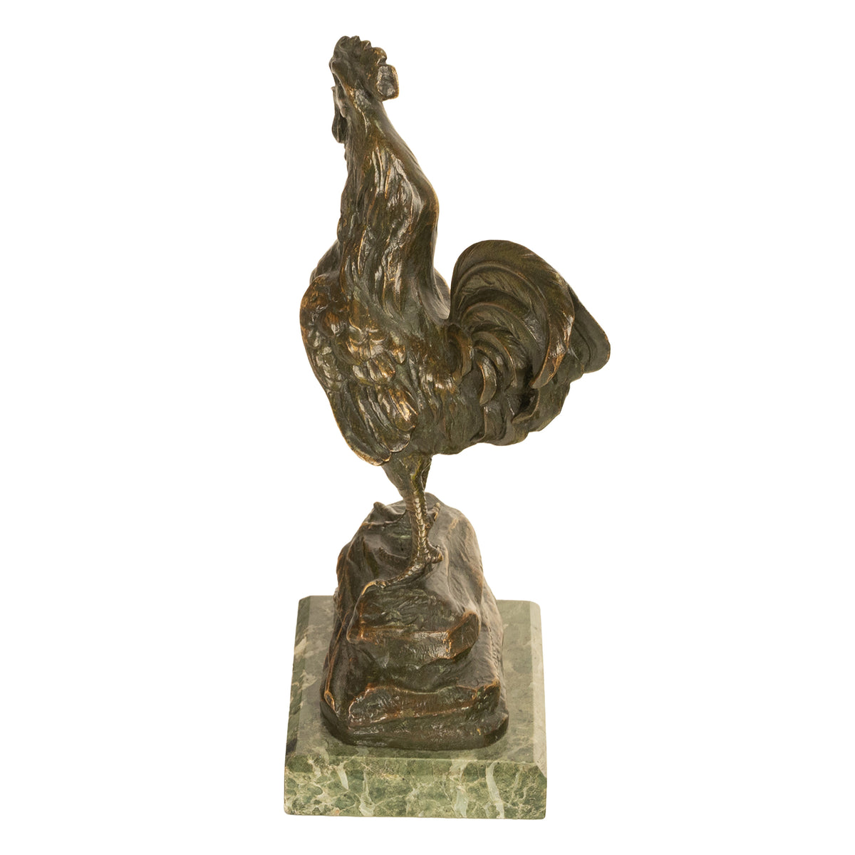 Antique French Bronze Animalier Sculpture Statue Rooster Cockerel Chicken by Louis-Albert Carvin, 1900