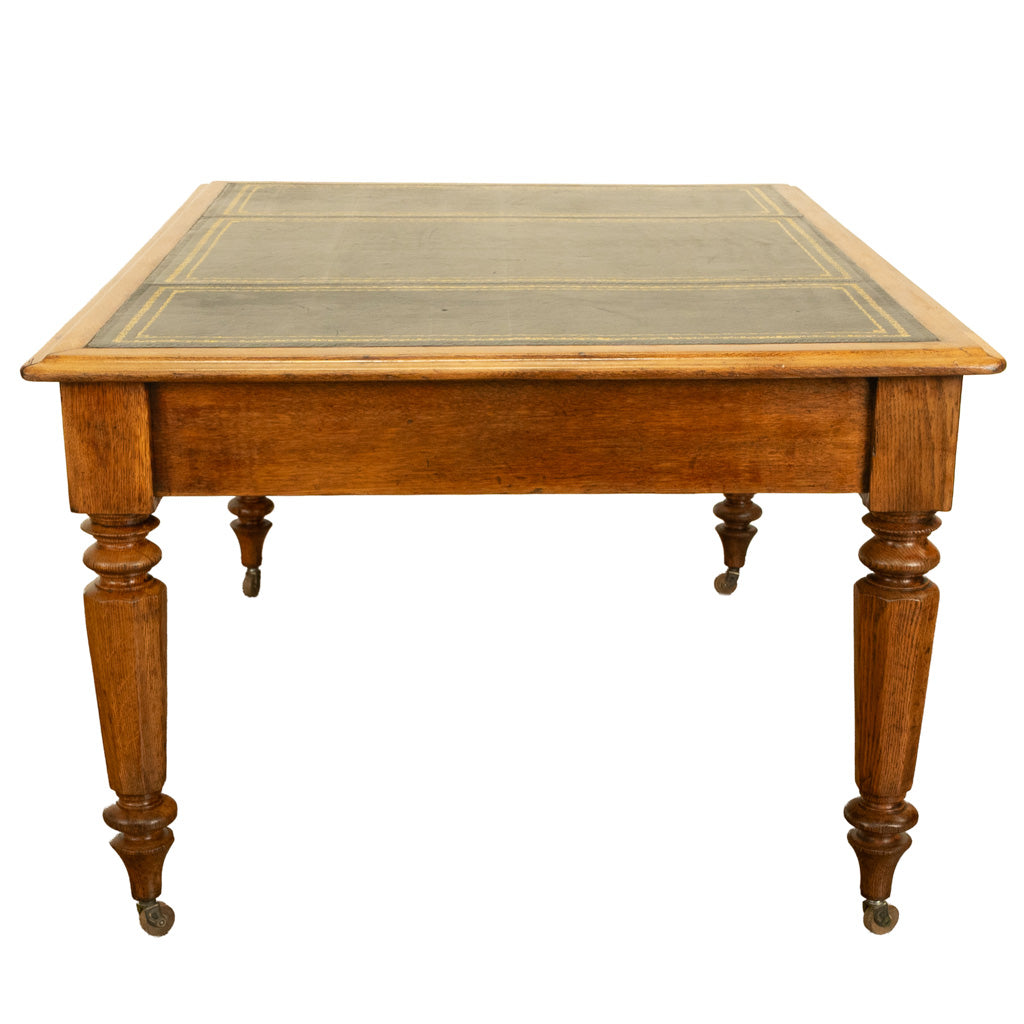 Antique English Oak & Leather Top Double-Sided Library Table Partner's Desk 1860