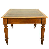 Antique English Oak & Leather Top Double-Sided Library Table Partner's Desk 1860