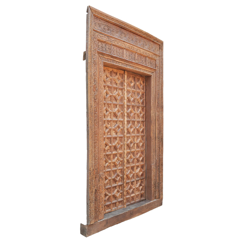 Antique 18th Century Indian Carved Doors & Frame Rajasthan 9.5' x 5.5' Circa 1750