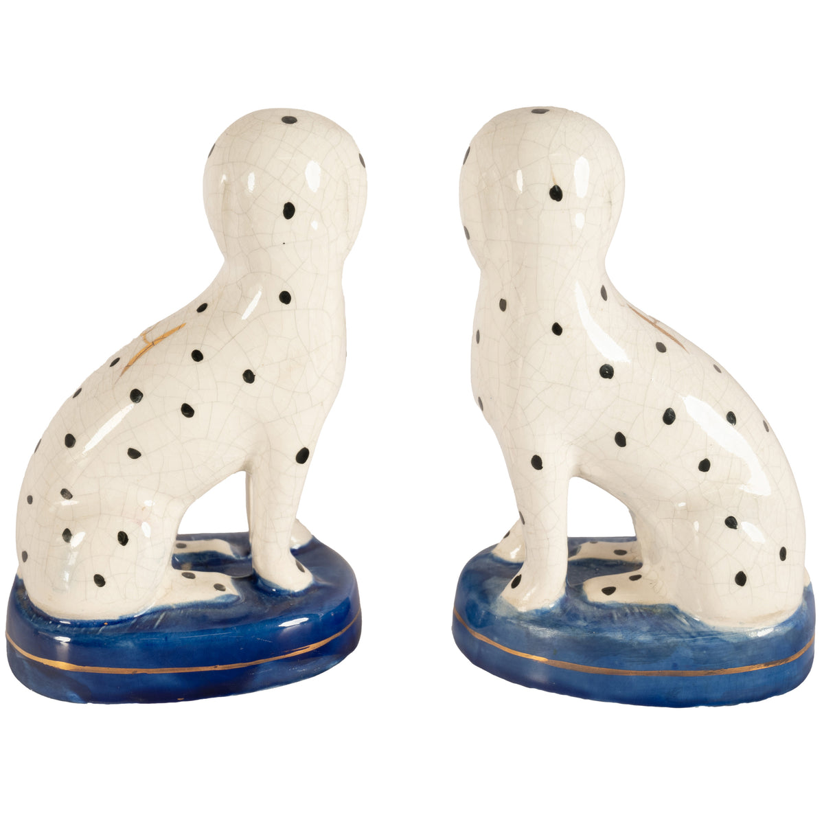 Pair Antique 19th Century Staffordshire Dalmatian Pottery Dog Figurines 1850