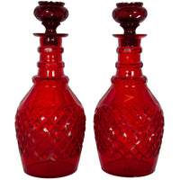 Antique Austrian Bohemian Red Cut Glass Wine Liquor Decanters & Stoppers 1880