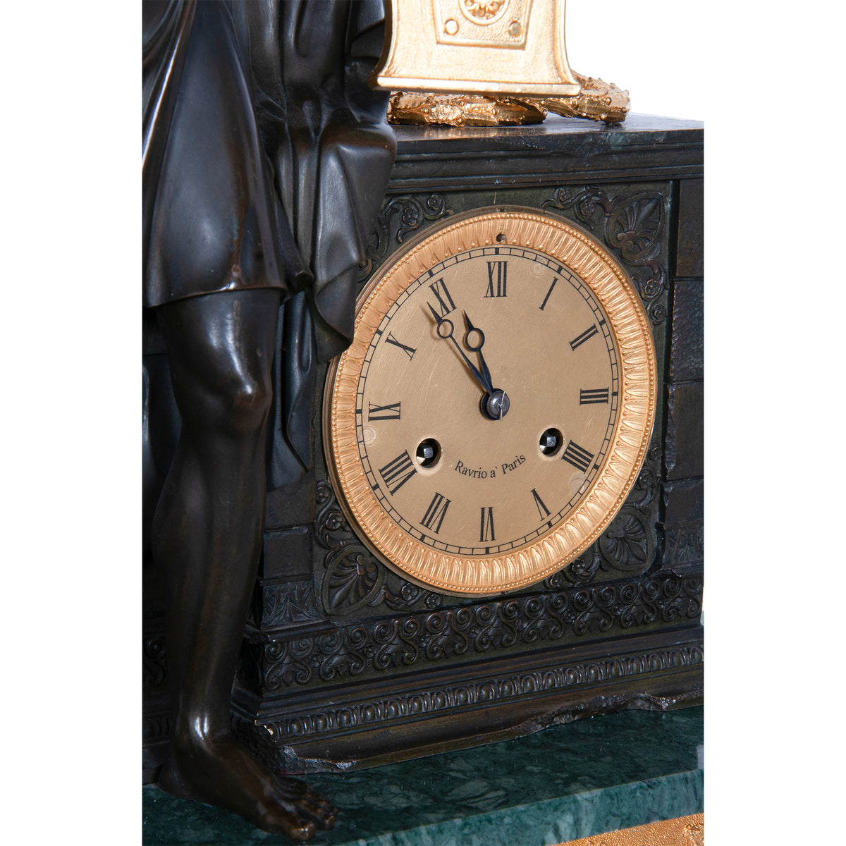 Antique French Empire Gilt Bronze & Marble Statue Clock of Homer by Ravrio 1810