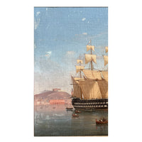 Antique Maritime Ships Oil Painting "British Fleet Bay of Naples"  by Tommaso De Simone, 1860
